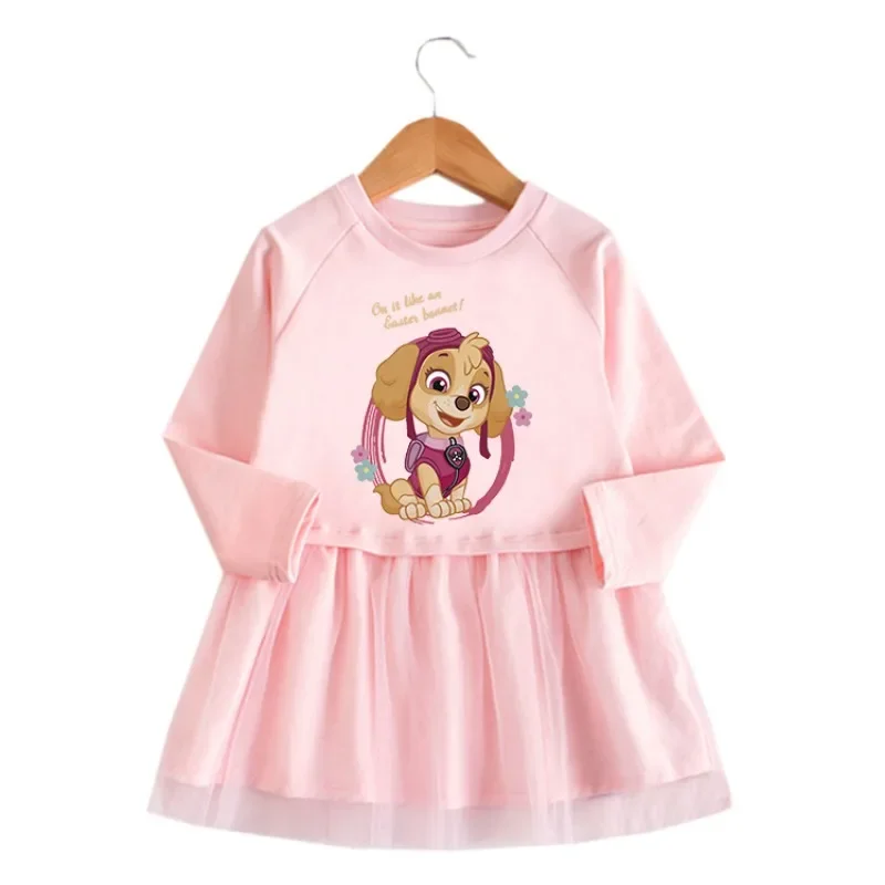 PAW 가을 순찰대 긴 소매 스웨터 코튼 드레스 스카이 체이스 프린트 캐주얼 소녀 드레스 아기 레이스 공주 드레스