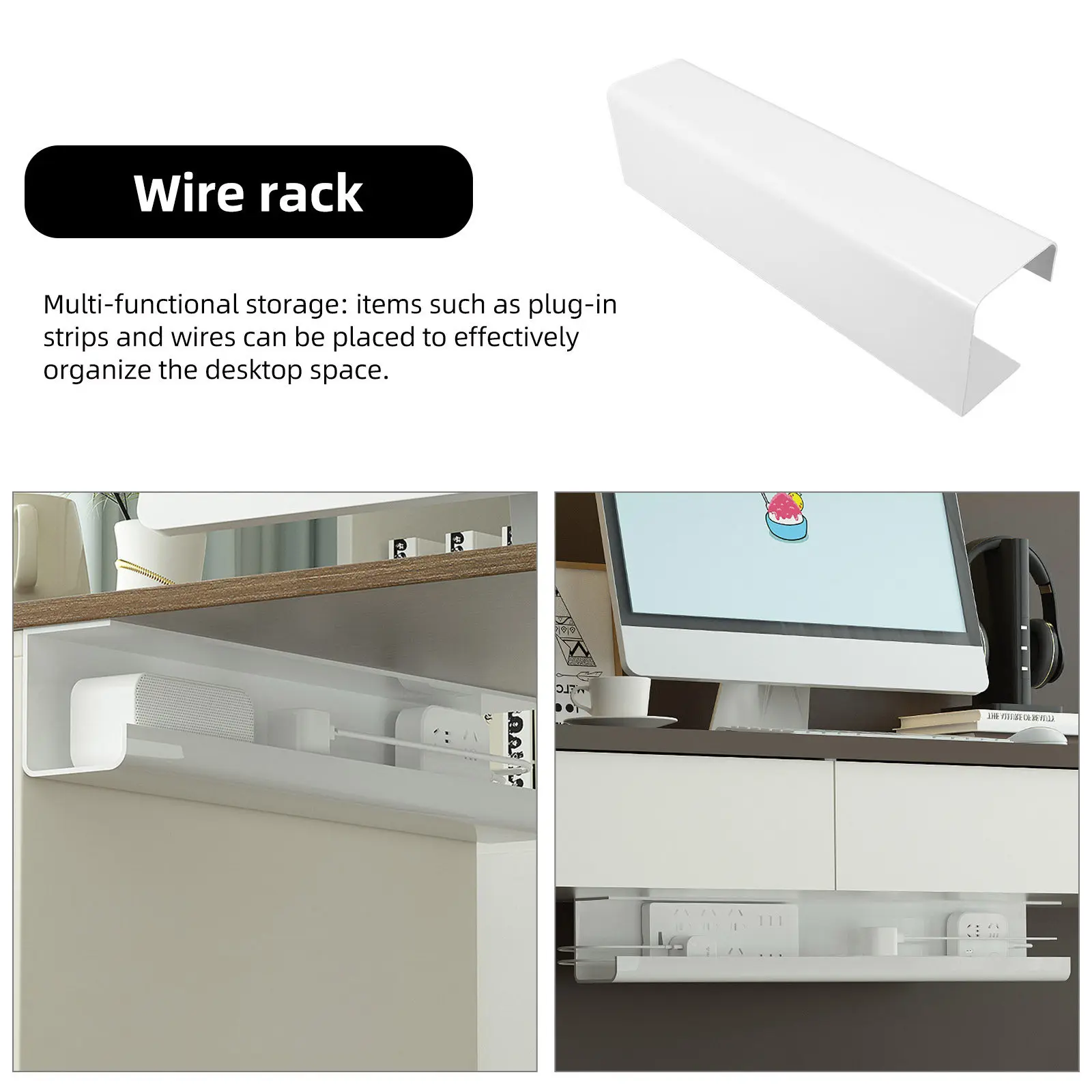 Under Desk Cable Management Tray Sturdy Plastic Cable Organizer Wire Storage Tray for Desk Cord Holder Power Strip Management