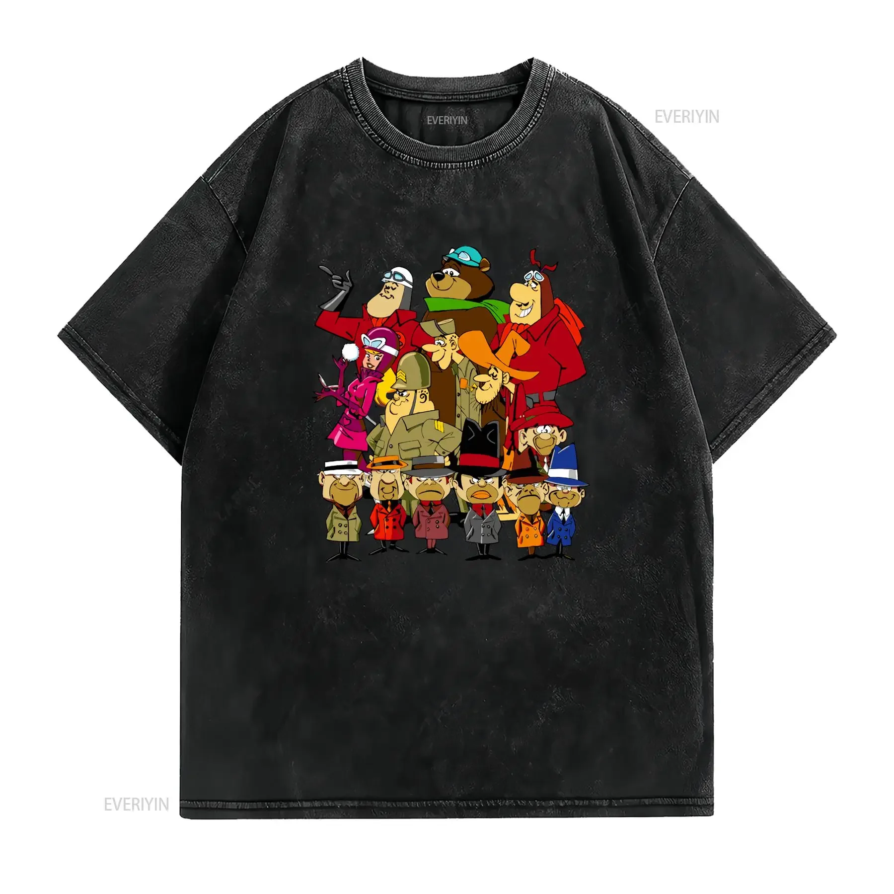 Vintage Retro Wacky Races Classic Cartoon Characters Print Casual T Shirt vintage Washed Stylish Slightly designer clothes