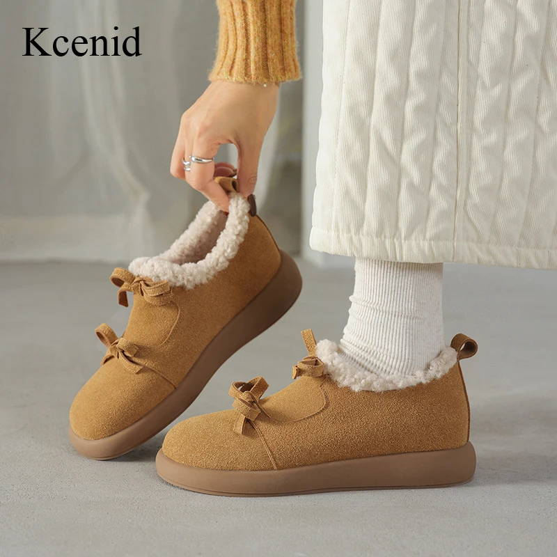 

Kcenid Women's Winter Short Plush Slip-On Flats Loafers round Toe Comfortable Casual Shoes High Quality Warm Daily Footwear