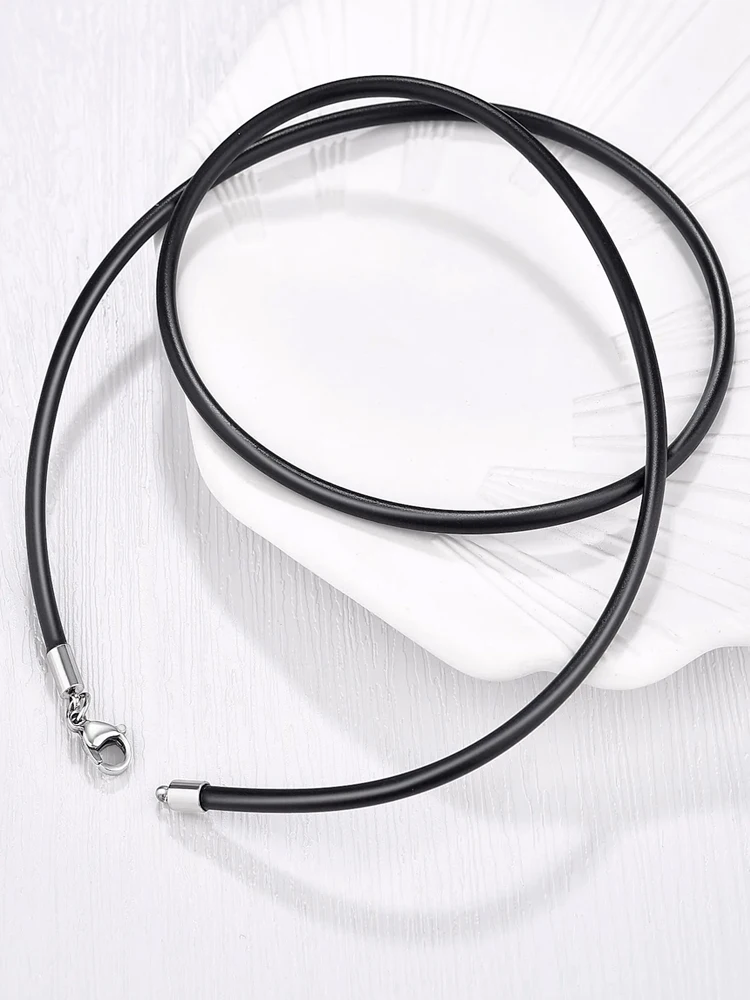 Collier chaîne en cuir et caoutchouc noir pour femmes et hommes, corde tressée faite à la main, fermoir en acier inoxydable, pendentif de cou, 45/50/55/60cm