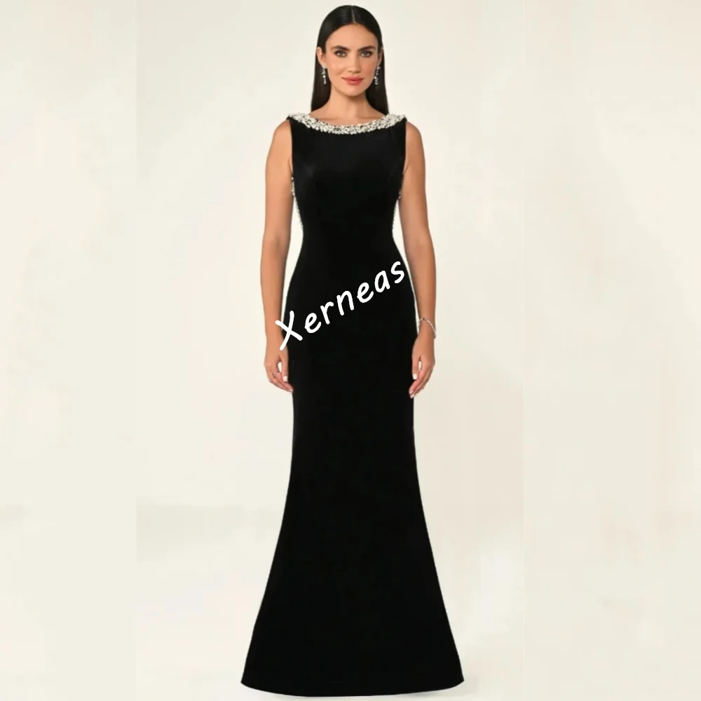 تخصيص جيرسي حجر الراين س الرقبة الأسود عارية الذراعين حورية البحر فساتين طويلة مناسبة مخصصة الساحرة الفاخرة مساء حزب ثوب مثير