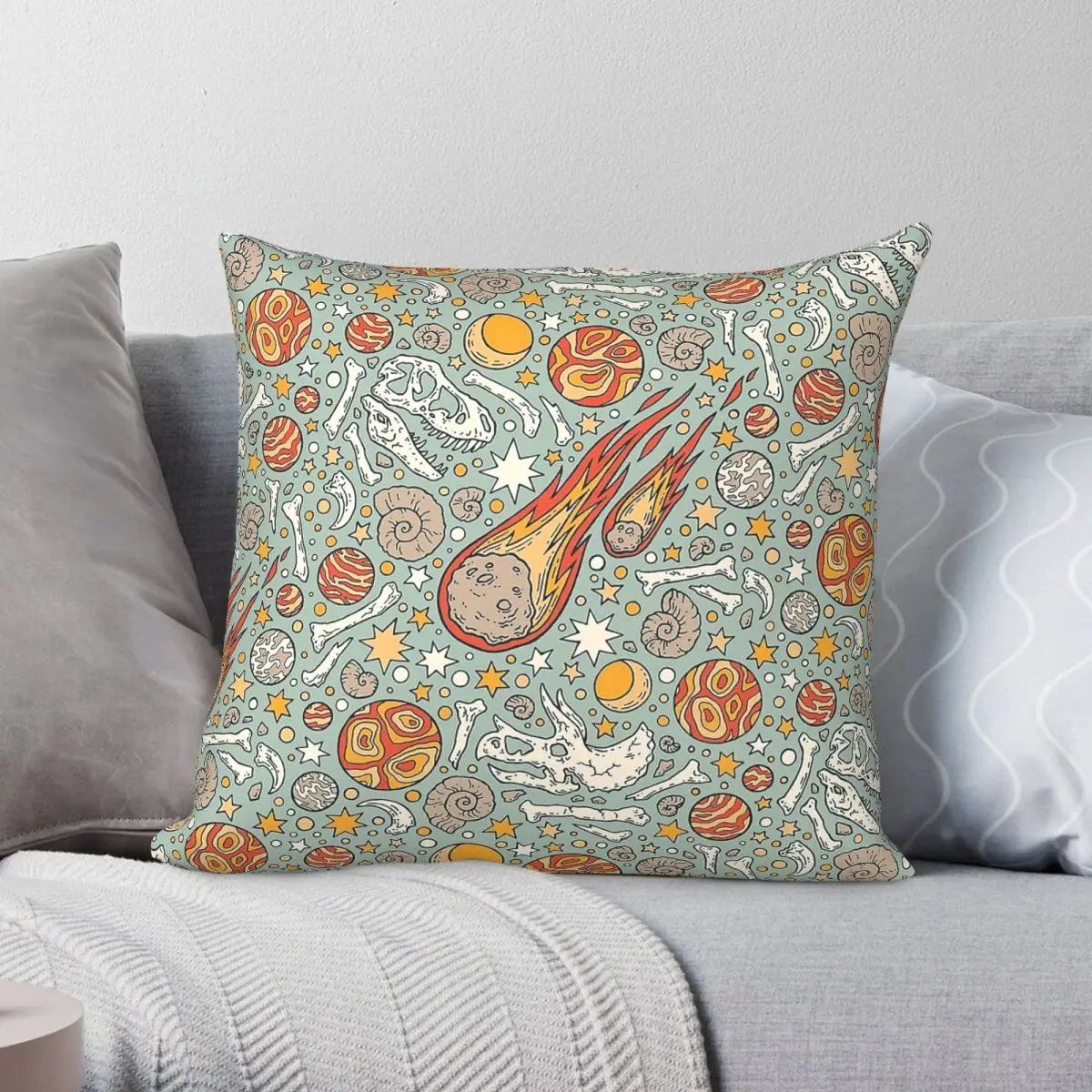 Asteroid Dinosaur Fossil Square Pillowcase Polyester Linen Velvet Printed Zip Decorative Throw Pillow Case Home Cushion Cover