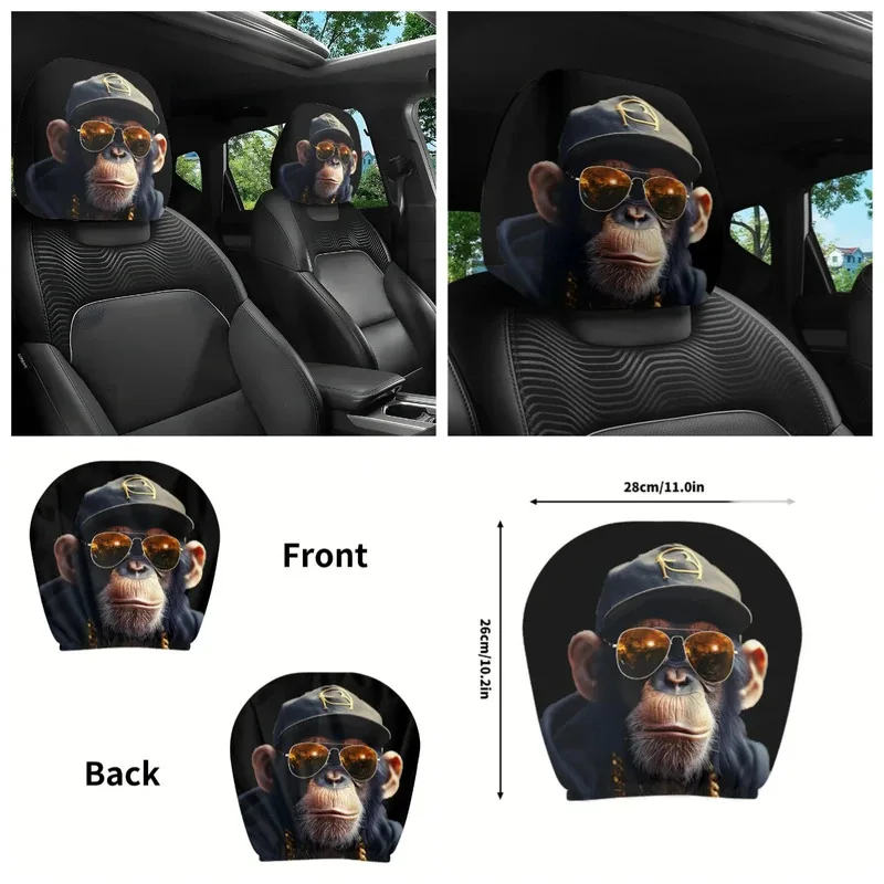 2PCS Hip-hop Monkey Car Headrest Covers - Universal Stretchable Washable Funny Auto Seat Covers Trendy Car Interior Accessories