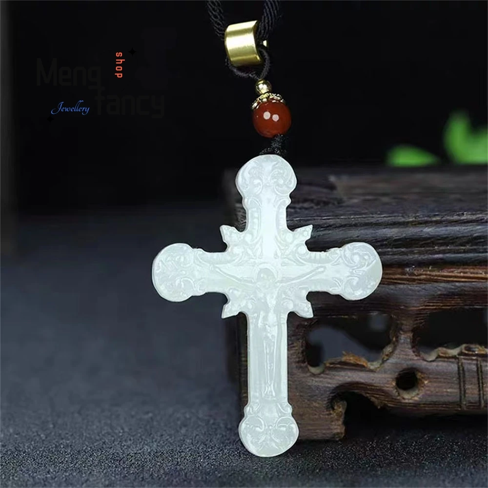 

Natural Hetian Jade, White Jade Cross, Jade Pendant, Jade Stone, Jade Pendant, Men's And Women's Money Pendants Fashion Jewelry