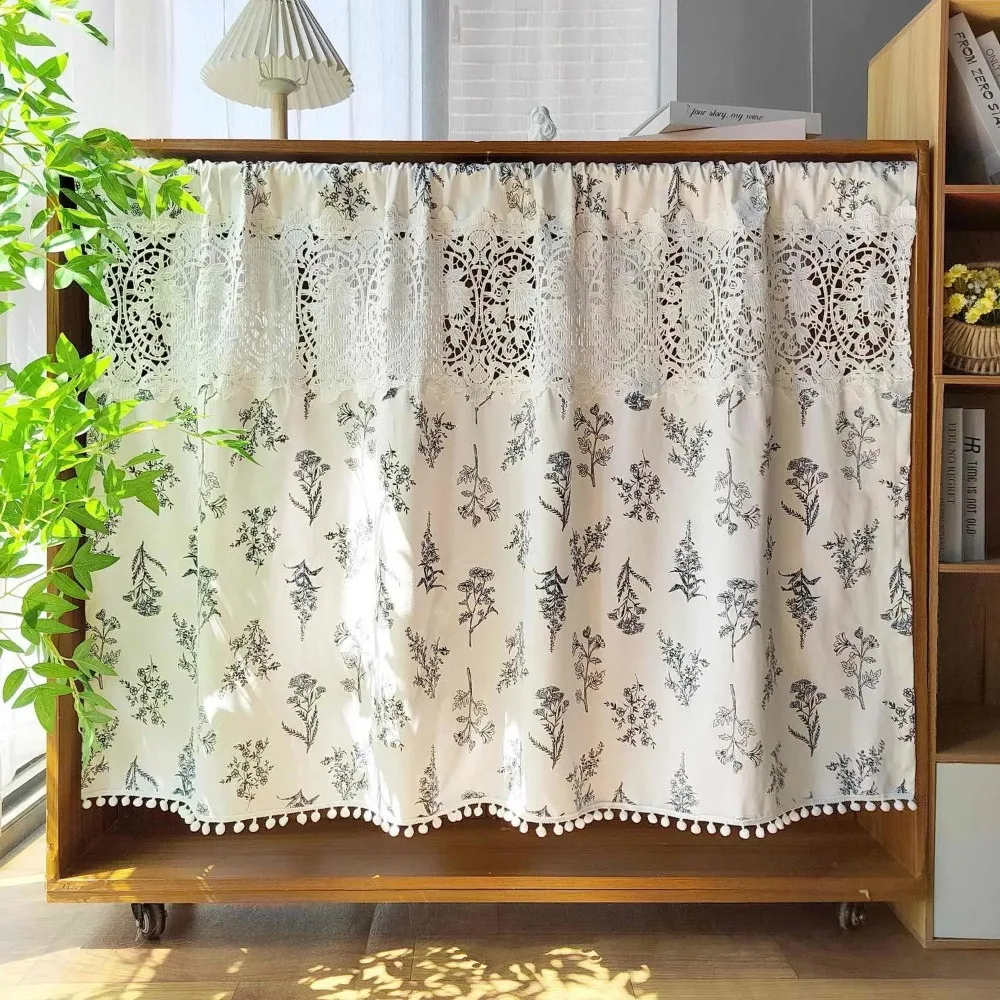 

White Short Window Curtain Adorned with Intricate Small Scale Floral Patterns and Graceful Lace Detailing for Inspired Elegance