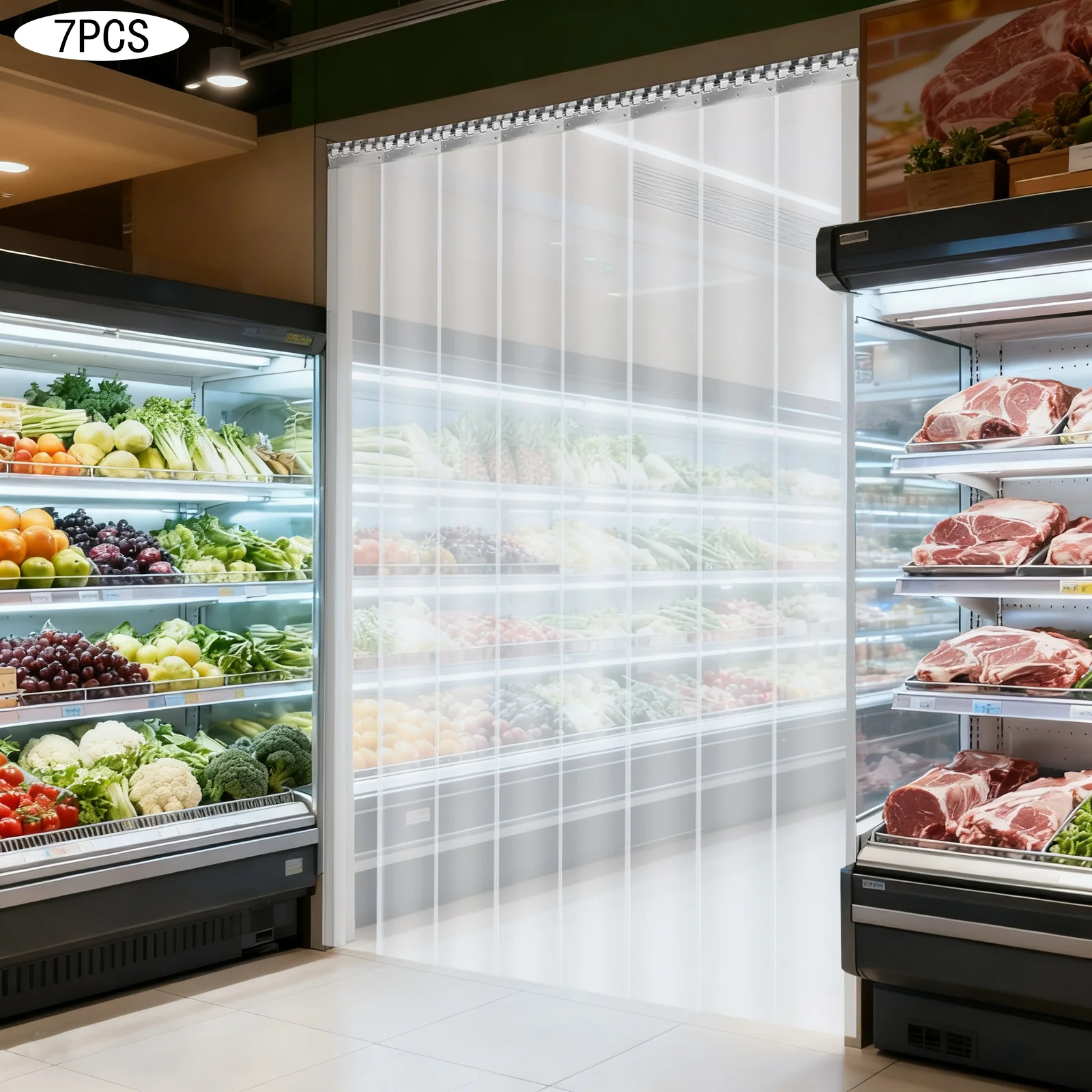 7-teiliger transparenter Streifenvorhang mit Eisenhalterung, PVC-Streifenvorhang für Lagerhallen, Fabriken, Supermärkte und Wohnhäuser – Detail 7