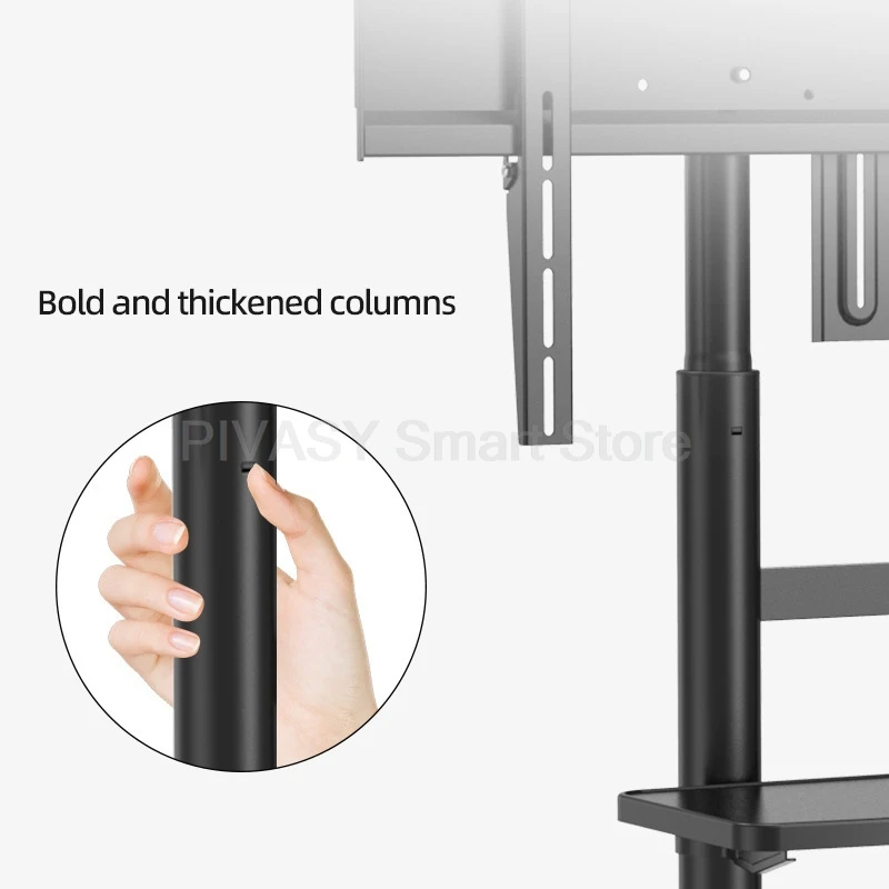 Mobile TV Stand Rolling Cart for LCD LED TV 32-85 Inch Adjustable Height Portable Large Screen Display Holder with Shelf Wheels