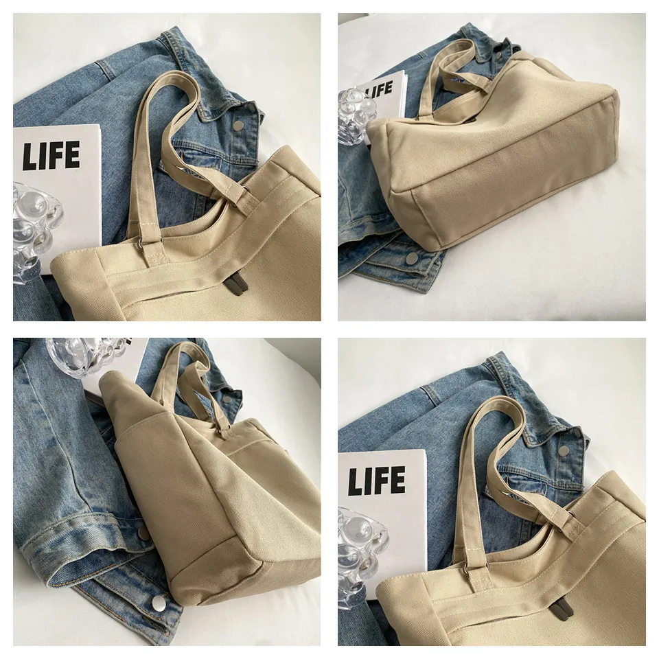 Dames Mode Canvas Effen Kleur Schoudertas Lichtgewicht Duurzame Vrouwelijke Crossbody Tas Multi Pocket En Grote Capaciteit Handtas