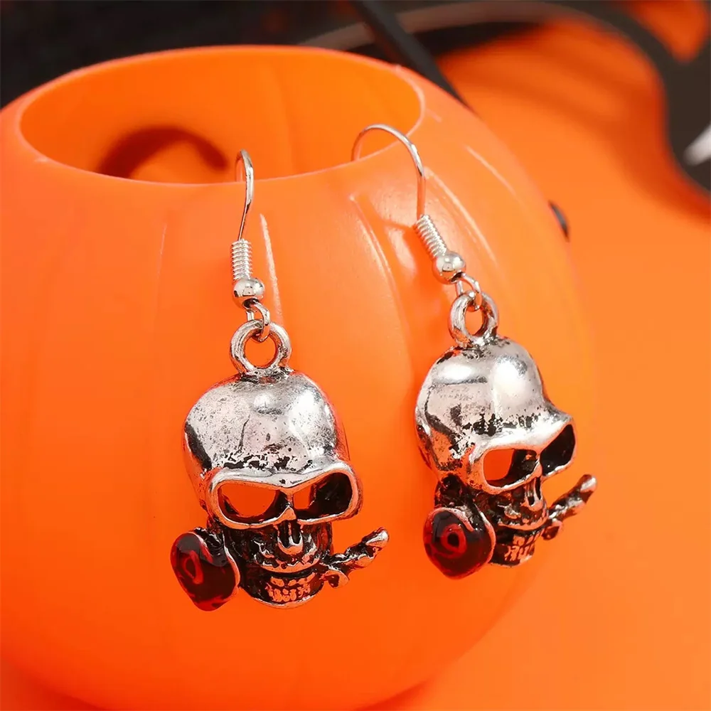 هالوين الهيب هوب نازف النفط روز زهرة الجمجمة قلادة المرأة أقراط موضة فاخرة المعادن الأذن هوك مجوهرات اكسسوارات هدية #1