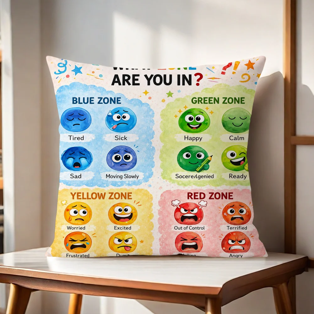 Zones Of Regulation What Zone Are You In Cushion Cover Pillow Cover Home Sofa Living Room Office Coffee Shop Car PillowCover