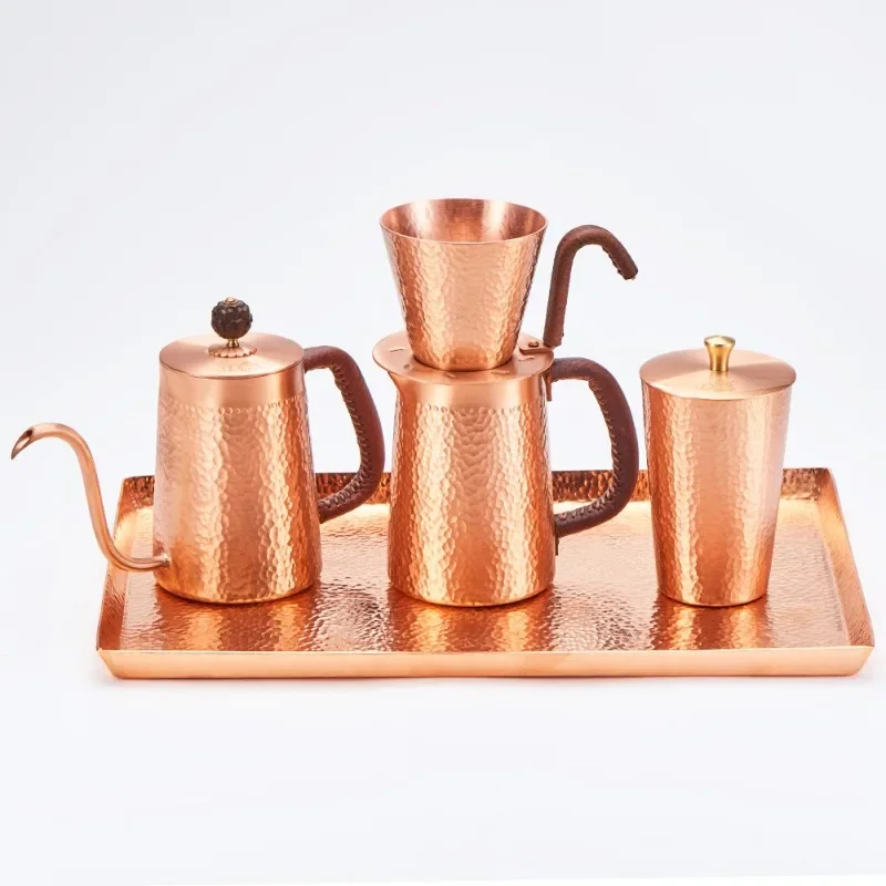 Copper hand brewing coffee pot set, thin mouth pot, drip filter pot copper plate