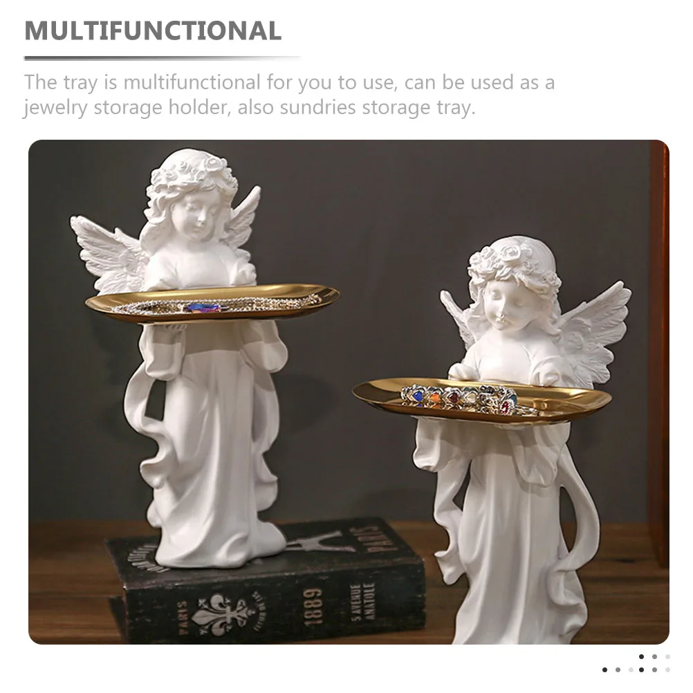 

Resin Angel Jewelry Display Plate Trinket Storage Tray Key Holder Earring Necklace Ring Bracelet Watch Glasses Perfume Organizer