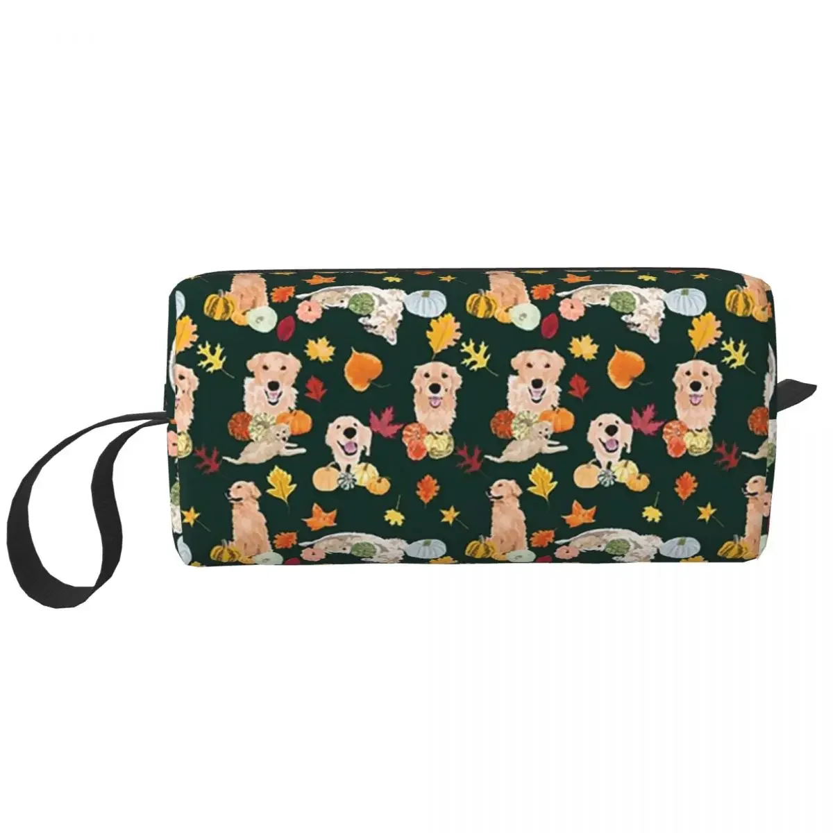 Golden Retriever Fall Green Makeup Bag Cosmetic Organizer Toiletry Cosmetic Bag for Women Beauty Travel Pencil Case