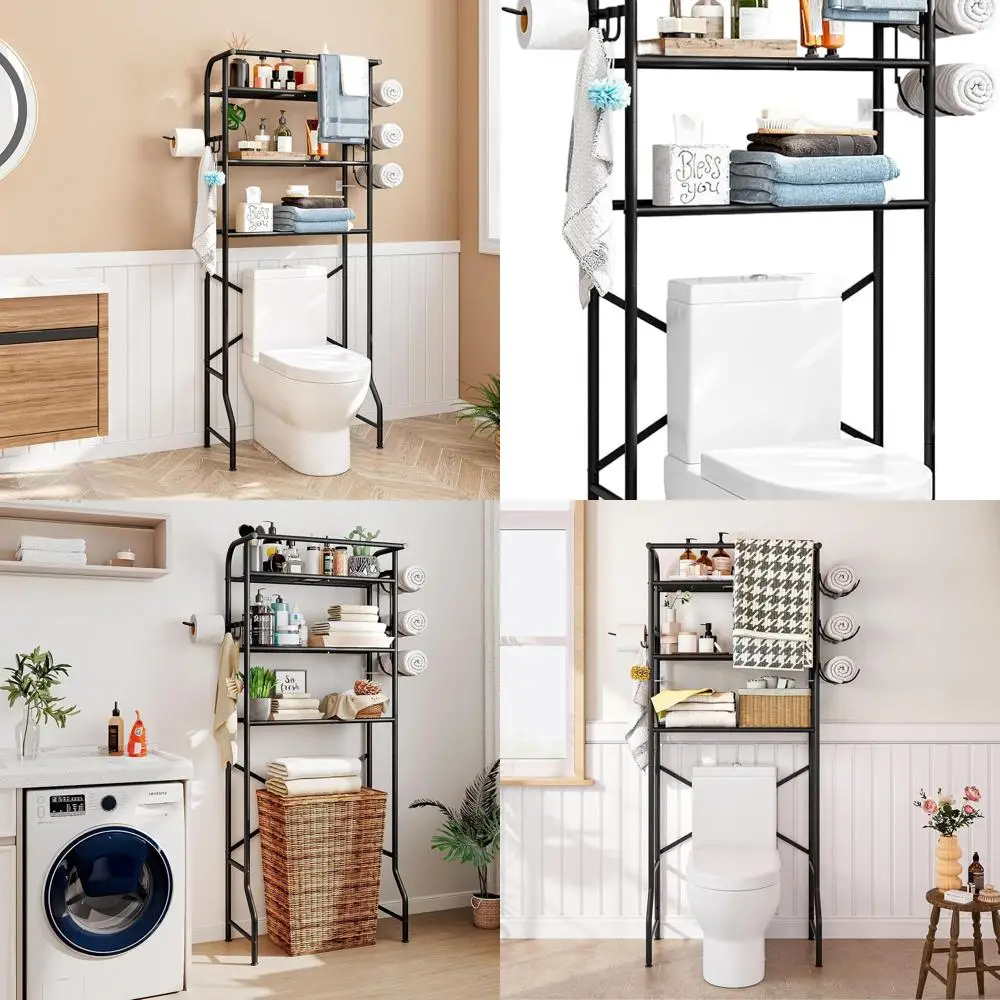 

Space-Saving 3-Tier Metal Bathroom Shelf with Toilet Paper Holder - Easy Assembly, Black