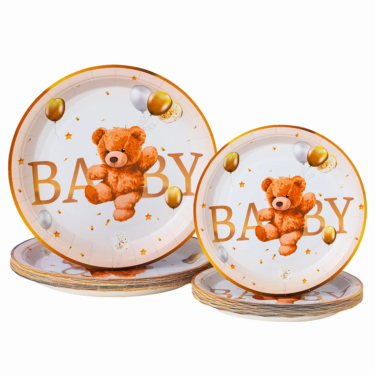 10/25/50pcs Gold Rim Baby Bear Print Disposable Paper Plates 7/9 Inch Round Plates for Gender Reveal view 6