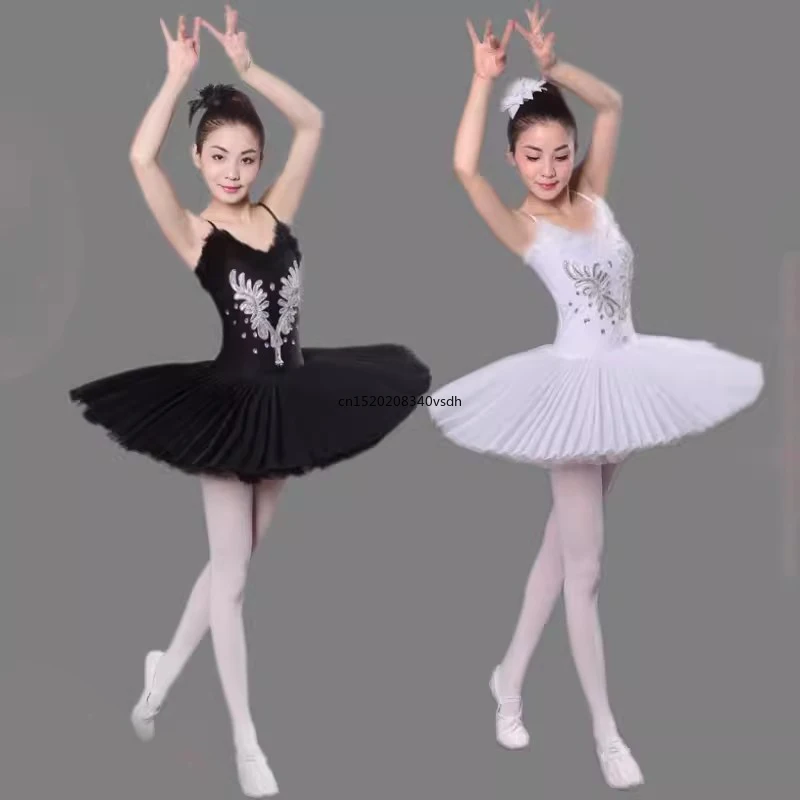 

Women's modern dance dress Adult female ballet practice halter dance gauze dress pommel dress black and white swan costume