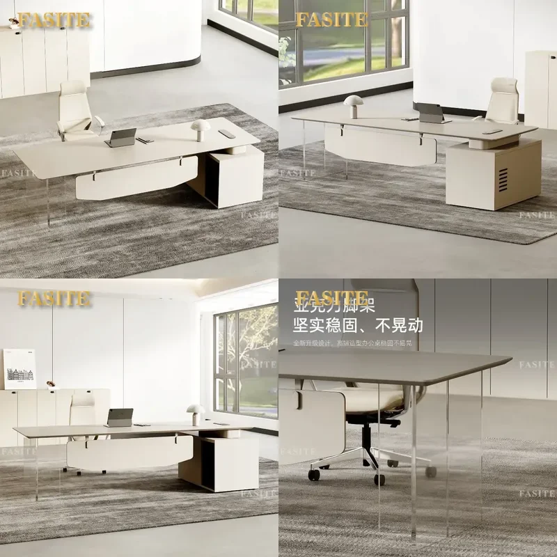 For Italian Style Electric Height Adjustable Acrylic Suspension Executive Desk Minimalist Manager President Office Workbench