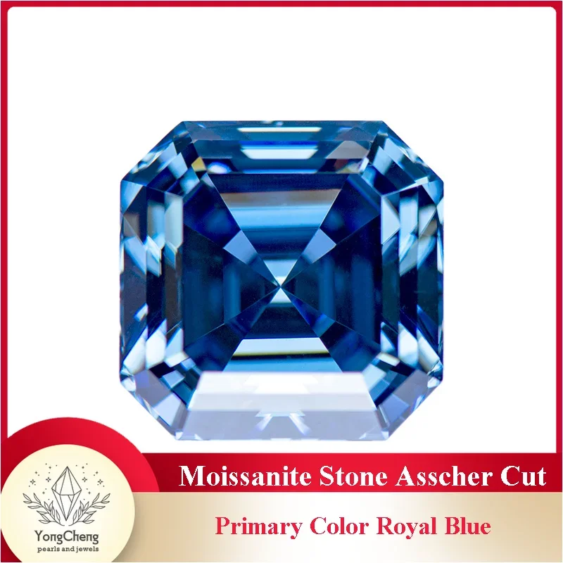 

Moissanite Stone Asscher Cut Primary Color Royal Blue Gemstone Lab Grown Diamond for Charms Woman Jewelry With GRA Certificate