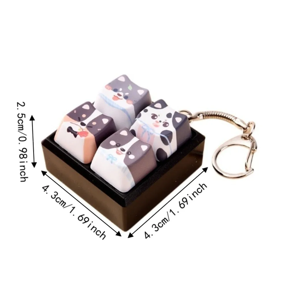 4-Tasten-Welpen-Tastenkappen-Schlüsselanhänger, Kawaii-Entspannungstasten-Fidget-Schlüsselanhänger, kreatives, tragbares mechanisches Tastatur-Set, Geschenk für Freunde – Detail 1