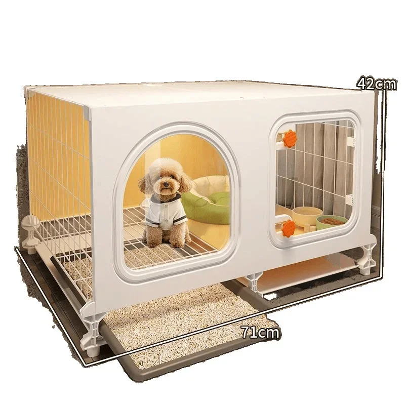 The dog cage with toilet is separated from household use, and the small dog has a large space, one room, one living room