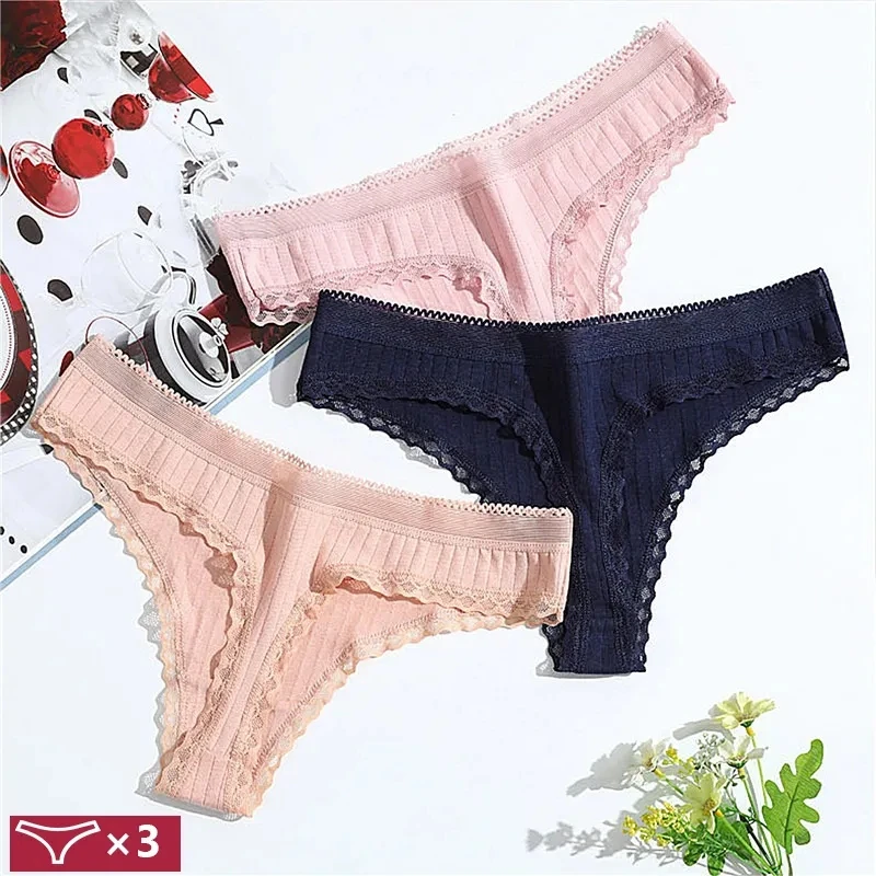 3 Pcs/Set Women Panties G-String Underwear Fashion Thong Sexy Cotton Panties Ladies G-string Soft Lingerie Solid Low Rise Panty