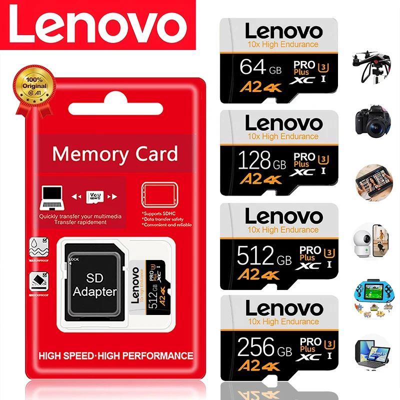 Original-Lenovo High Speed V30 Micro TF/SD HC/SDXC 16GB 512GB 256GB 128GB 32GB 64GB 16GB for PC Phone V30 A1 Micro TF/SD Card A1