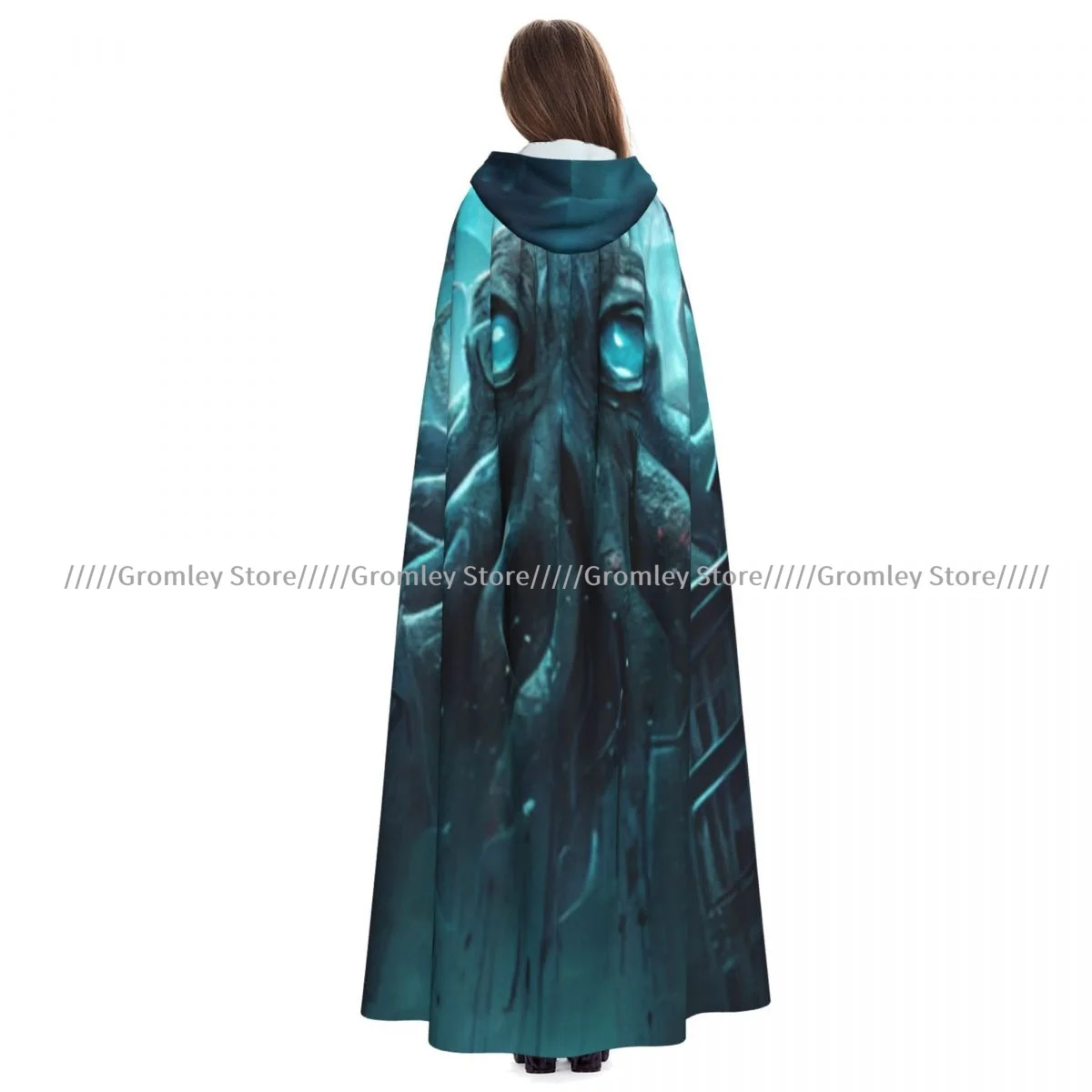 Witch Long Hooded Robe Octopus Horror Halloween Cloak Cosplay Costumes for Adult