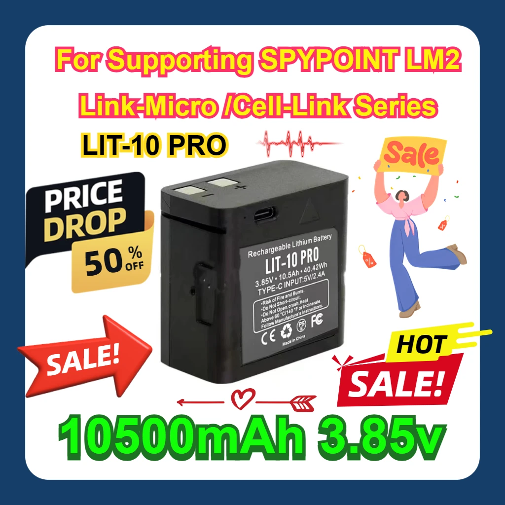 For Supporting SPYPOINT LM2/Link-Micro /Cell-Link Series LIT-10 PRO 10500mAh 3.85v Rechargeable Lithium Battery