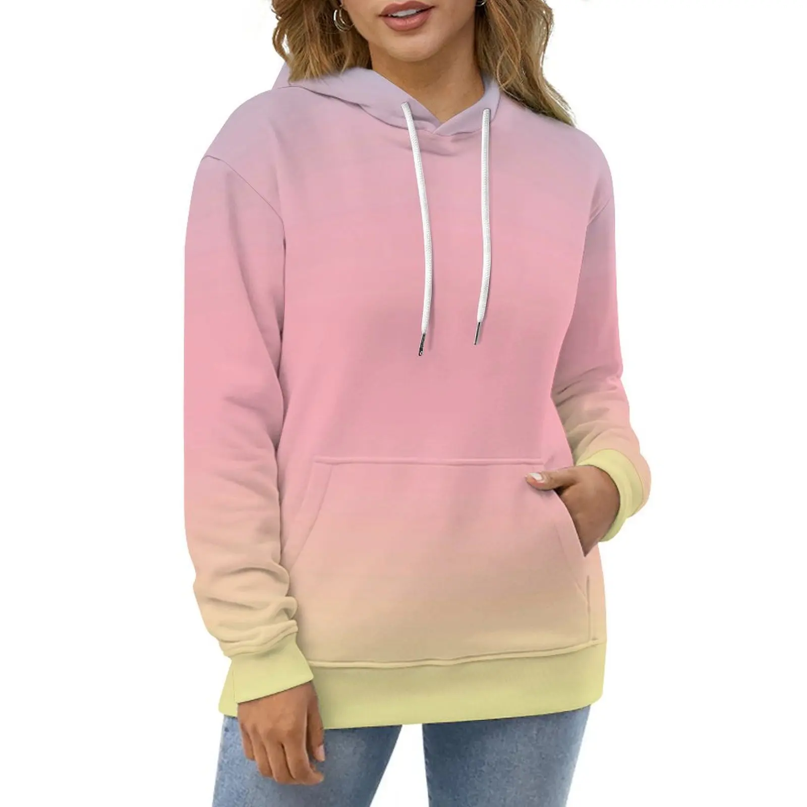 

Abstract Sunset Casual Hoodies Pastel Ombre Print Y2k Printed Loose Hoodie Winter Long-Sleeve Street Wear Oversized Top