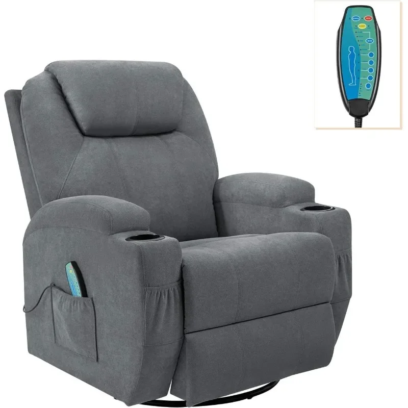 Flamaker Rocking Chair Recliner Chair with Massage and Heating Swivel Ergonomic Lounge Chair Classic Single Sofa with 2 Cup