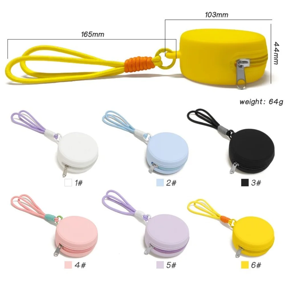 Small Size Silicone Earphone Bag Round Shape with Rope Data Cable Storage Bag Waterproof Zipper Closure Portable Storage Bag
