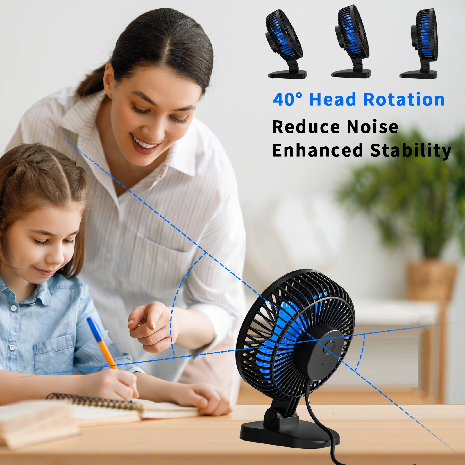 Mini USB Desk Fan Better Cooling Perfect,Strong Airflow Whisper Quiet Portable Fan for Desktop Office Table,3 Speeds,4.9 ft cord