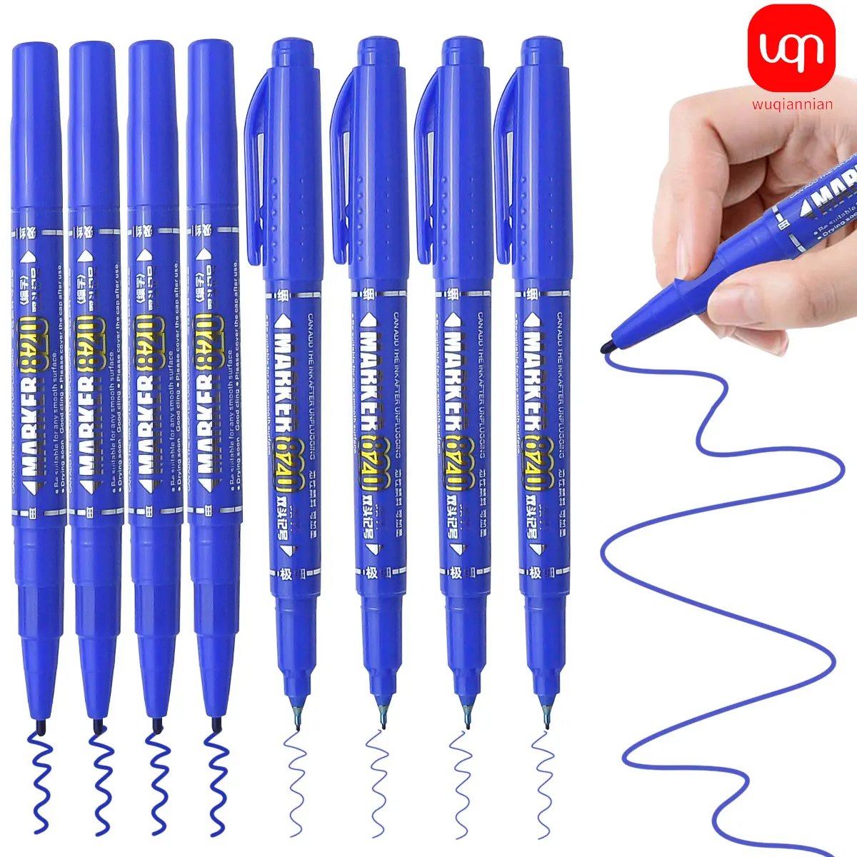 

6 Pcs Permanent Waterproof Double-ended Marker Pen 0.5mm-1mm Fine Point Nib Marker Pen Red Black Blue Ink