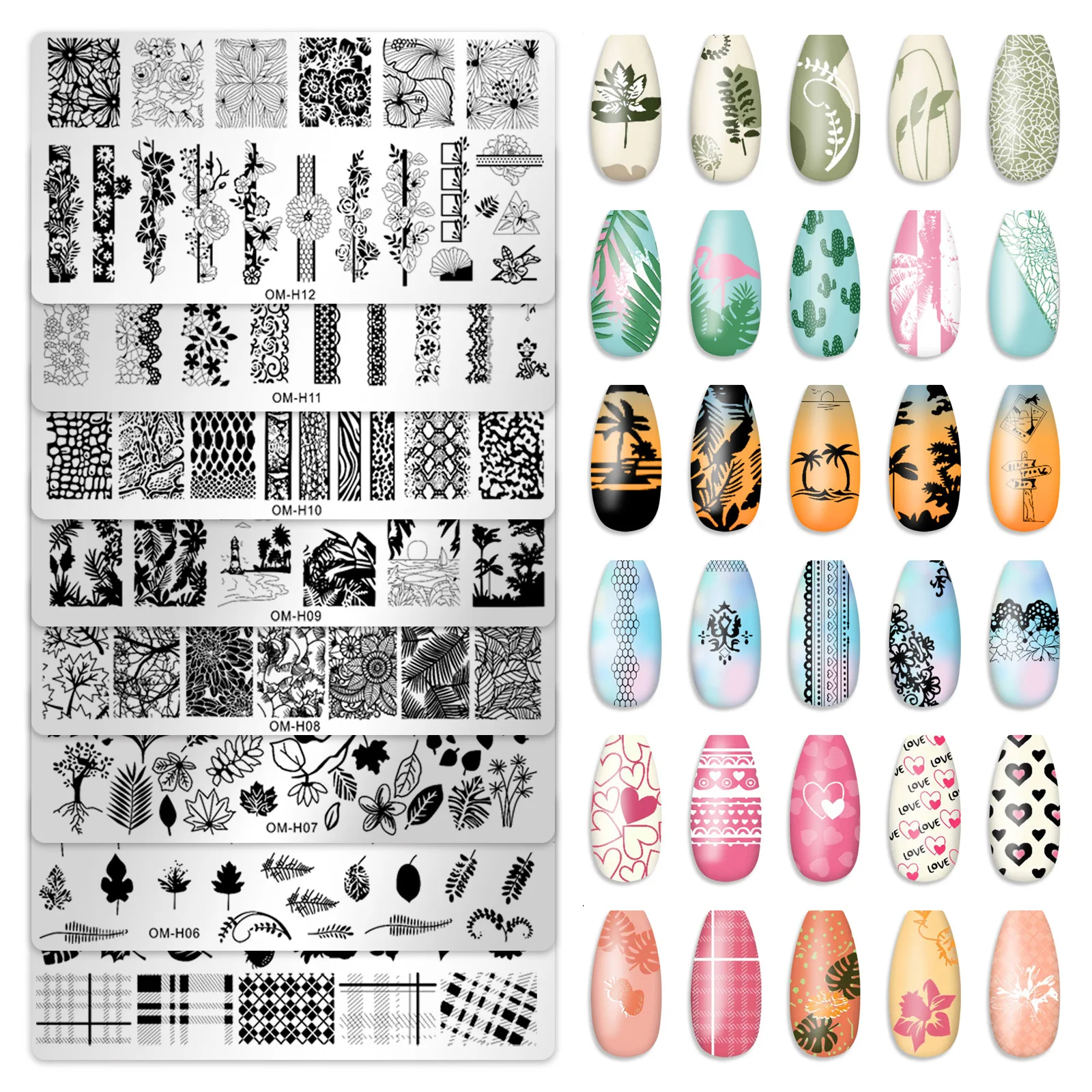 Nail Stamping Plates Butterfly Plants Love Heart Leaves Flowers Design Printing Plates Nails Art Stencil Stamp Tools Nail Decor