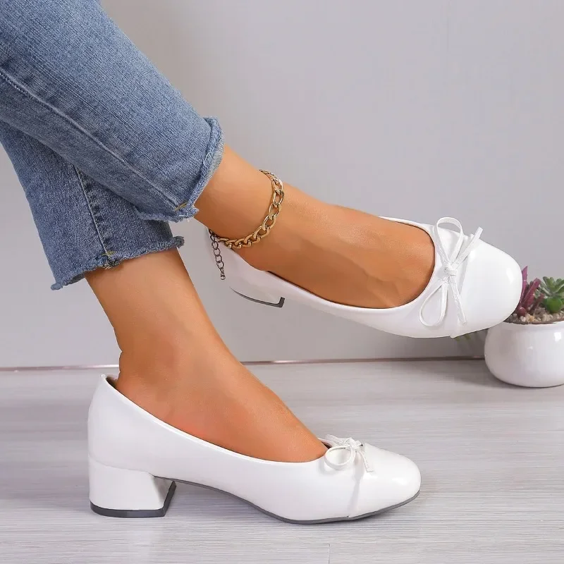 Damskie Casual Bow-knot Sweet High Heels Sandals 2024 Summer Platform Heels Office Mary Jane Shoes Ballet Pumps Zapatos De Mujer