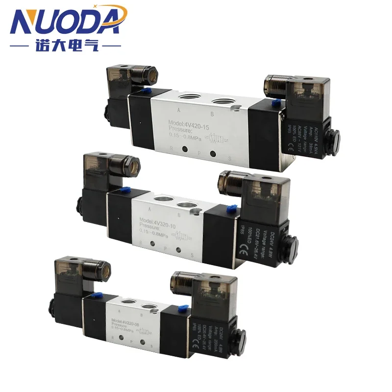 

4V120-06/4V220-08/4V320-10/4V420-15 Solenoid Valve 2 Position 5 Port Pneumatic Air Valves DC12V DC24V AC110V AC220V Double Coil