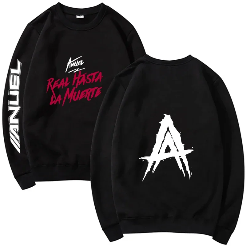 Hot Rapper Anuel AA Real Hasta La Muerte Printed Sweatshirt Fall New Fleece Warm Street Round Neck Sweatshirt Casual Hooded Top