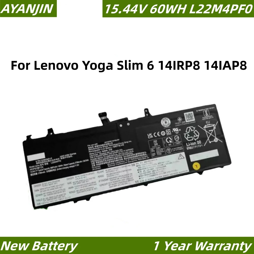 

L22M4PF0 15.44V 3887mAh/60Wh L22C4PF1 L22D4PF1 L22L4PF1 L22M4PF1 Battery For Yoga Slim 6 14IRP8 14IAP8 5B11J63623 SB11J63620