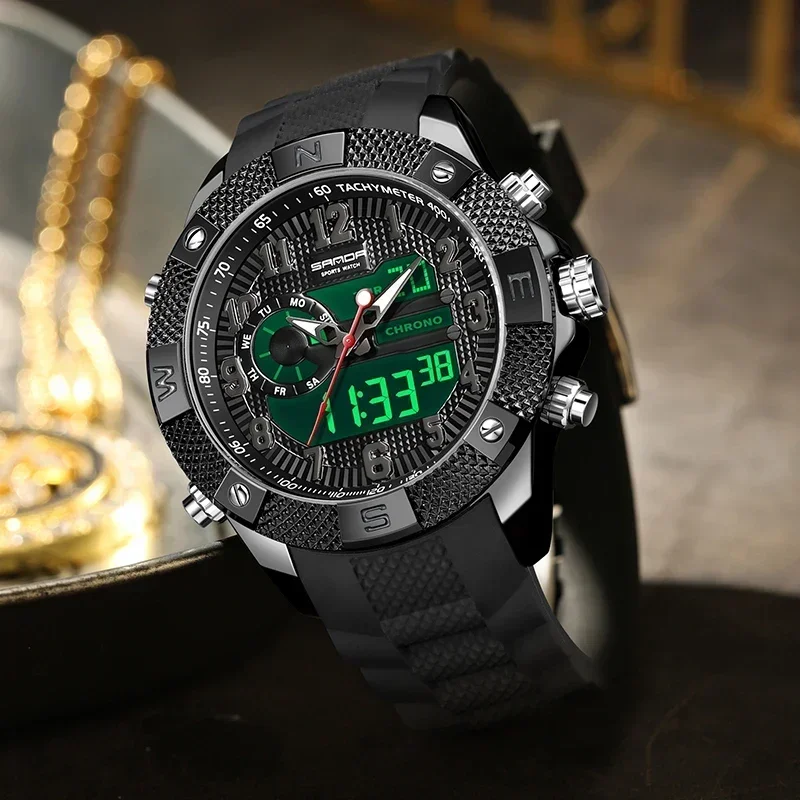 SANDA Top Men's Military Sport Quartz Watch Waterproof LED Digital Clock Stainless Steel Wristwatch