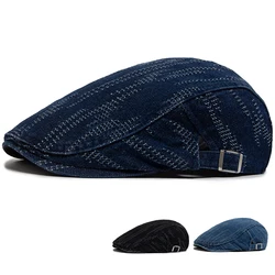 Denim Vintage Berets Men Women Newsboy Cap Summer Casual Cotton Single Layer Visor Flat Hat Autumn Retro Ripped Beret Unisex