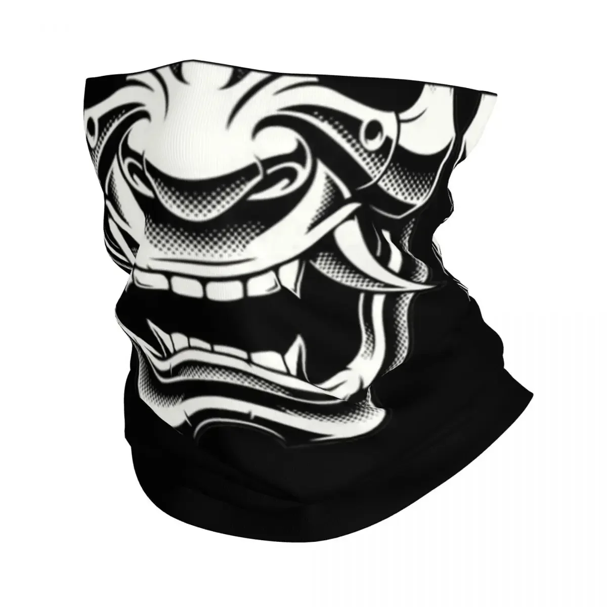 White Samurai Oni Winter Neck Warmer Men Windproof Wrap Face Scarf for Ski Japan Tattoo Gaiter Headband