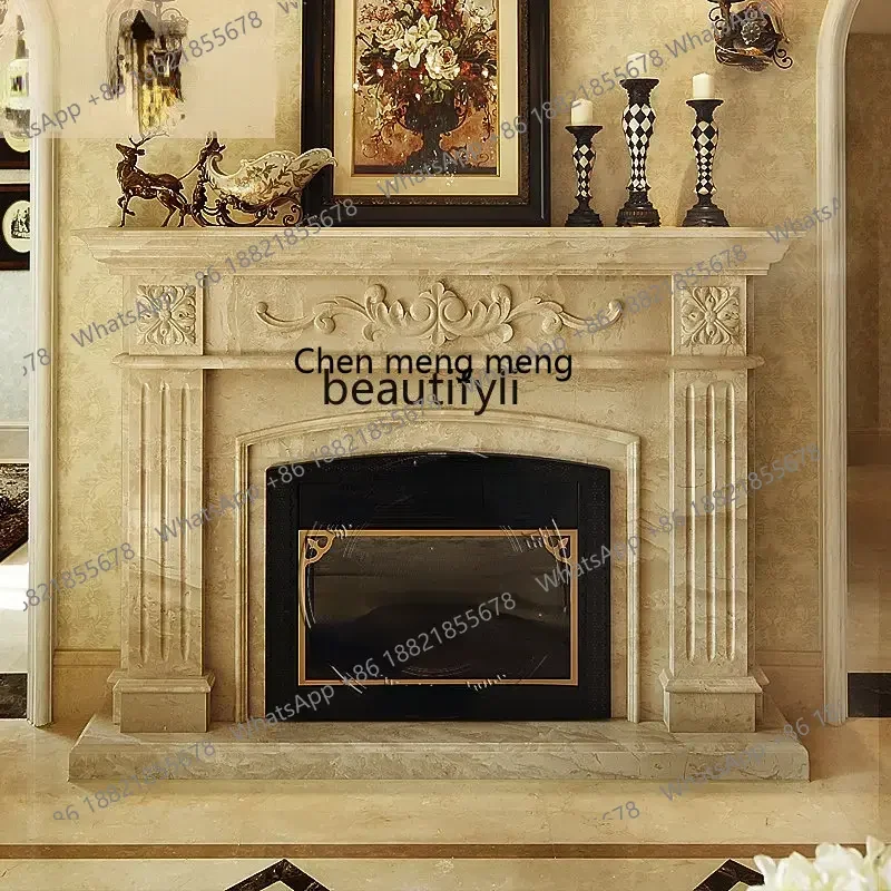 cn8350 LHY yj Marble Mantelshelf European-Style Carved Natural Stone Curio Cabinet Heating Stone Fireplace