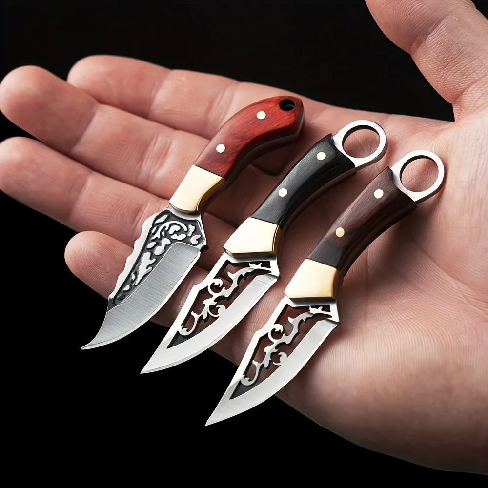 1pc Small Brass Knife with Wooden Handle, Sharp Fruit Knife, Mini Meat Knife, Keychain Pendant, Box Opener Outdoor EDC Knife