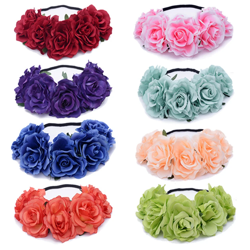 

Rose Headband Women Flower Headdress Elegant Dark Red Hair Band Stylish Fashion Statement Realistic Party Costume Travel Wedding