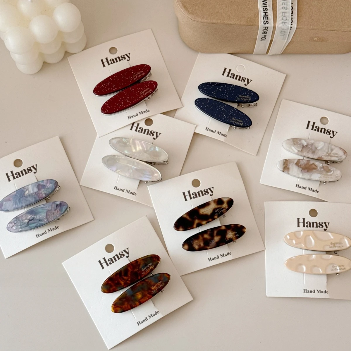 

2pcs/bag Oval Acetic Acid Hair Clips French Style Gold Label Simple Duckbill Clip Princess Head Bangs Clip Hair Accessories New