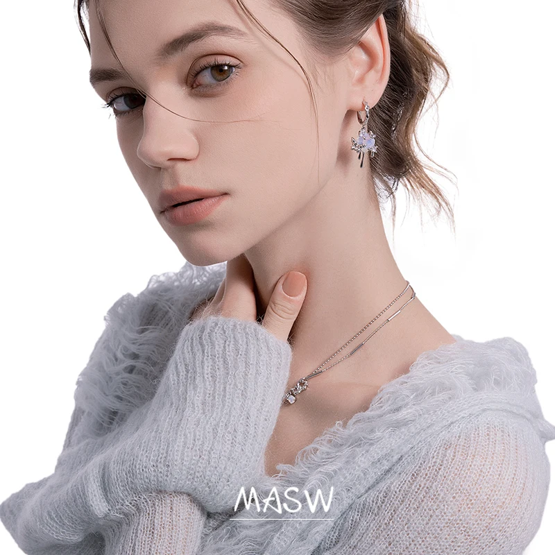 MASW Original Design Luxury Jewelry Thick Silver Color Blue Glass Butterfly Dangle Earrings For Women Girl Party Gift 2023 New