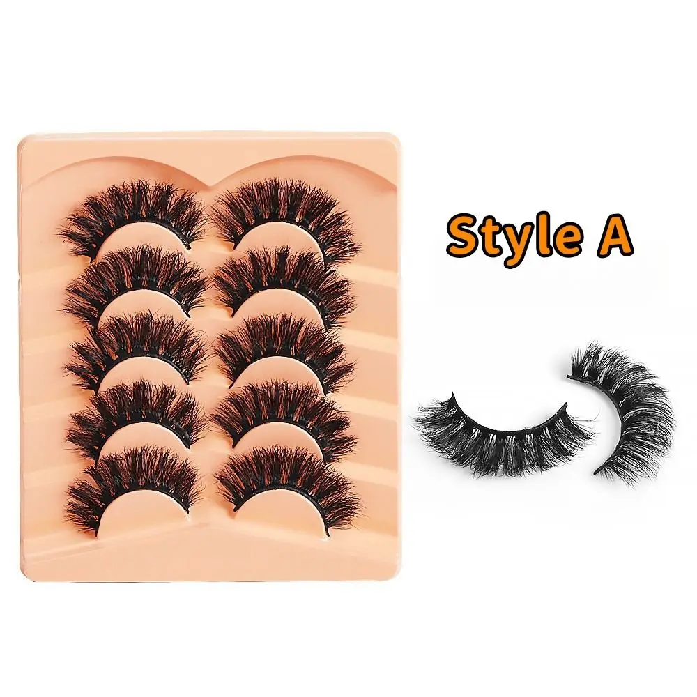 5Pairs Simulated Mink Hair Thick False Eyelashes Curled Soft Full Strip Eyelashes Long Lasting DIY Curl False Eyelashes Party