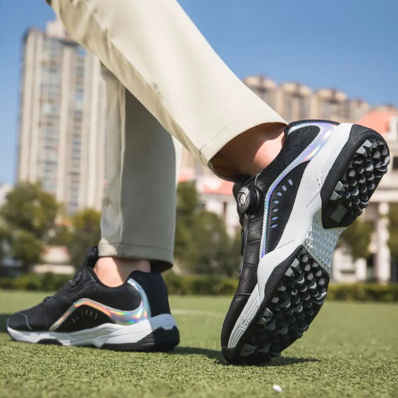 Chaussures de golf imperméables pour hommes, chaussures de tennis en cuir, laçage rapide, non ald, baskets d'entraînement de golf respirantes, sans crampons