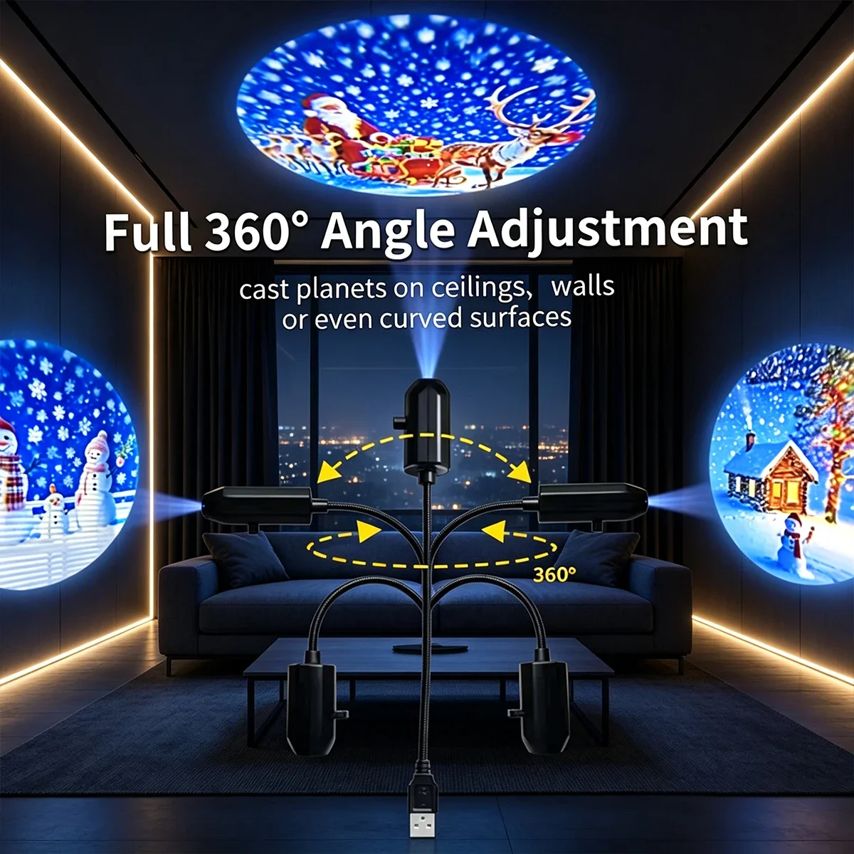 USB Powered LED Lights for Christmas Projection Night Light Suitable for Celebrations Christmas Eve Fairy Tale Themes Home Decor